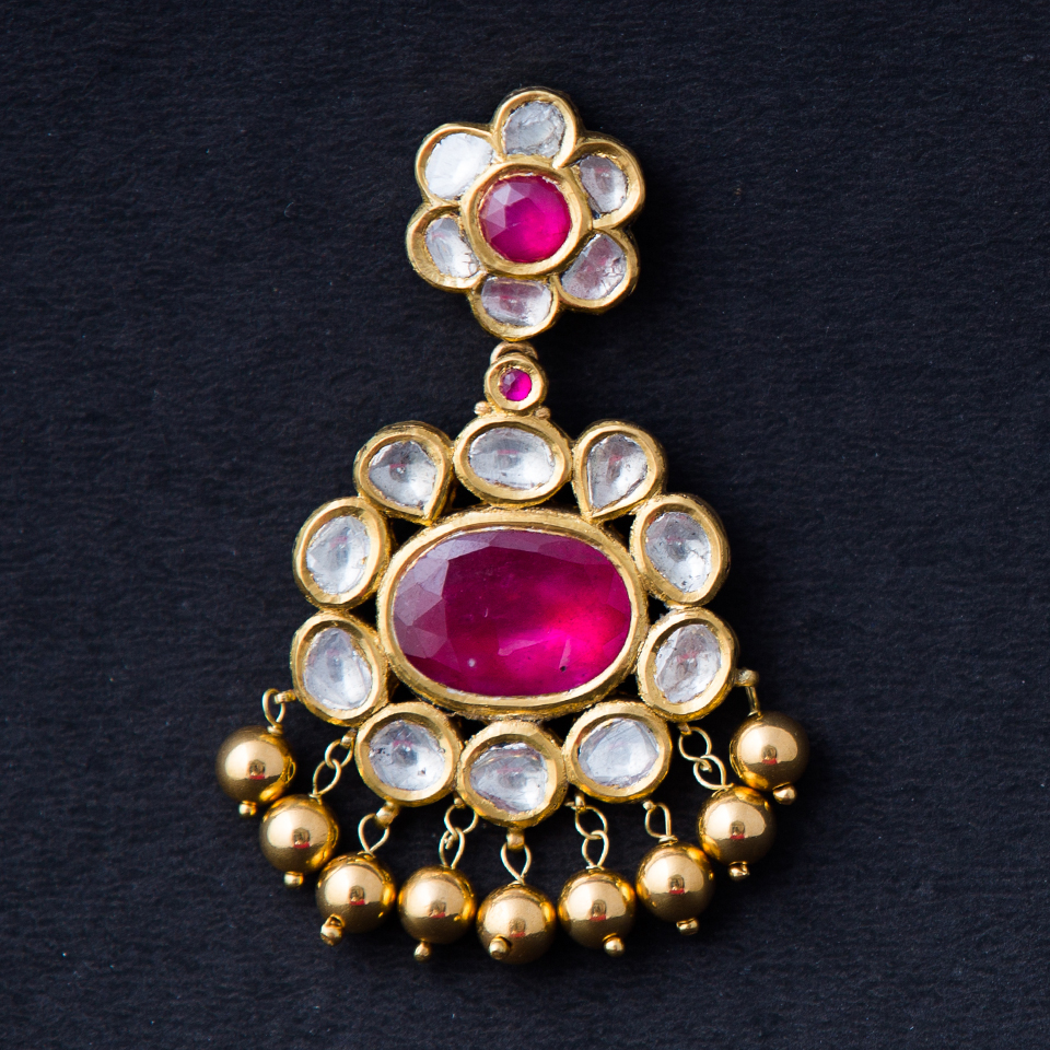 KMN 137 - Floral Ruby and Uncut Diamond Pendant
