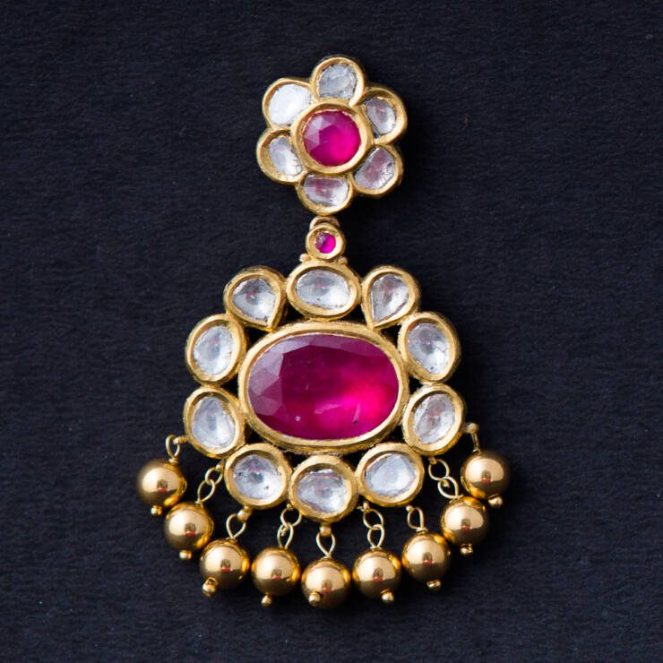 KMN 137 - Floral Ruby and Uncut Diamond Pendant